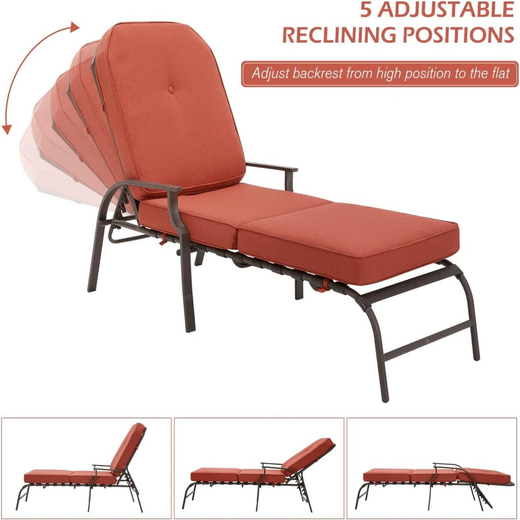 YODOLLA Adjustable Outdoor Chaise Lounge, Orange