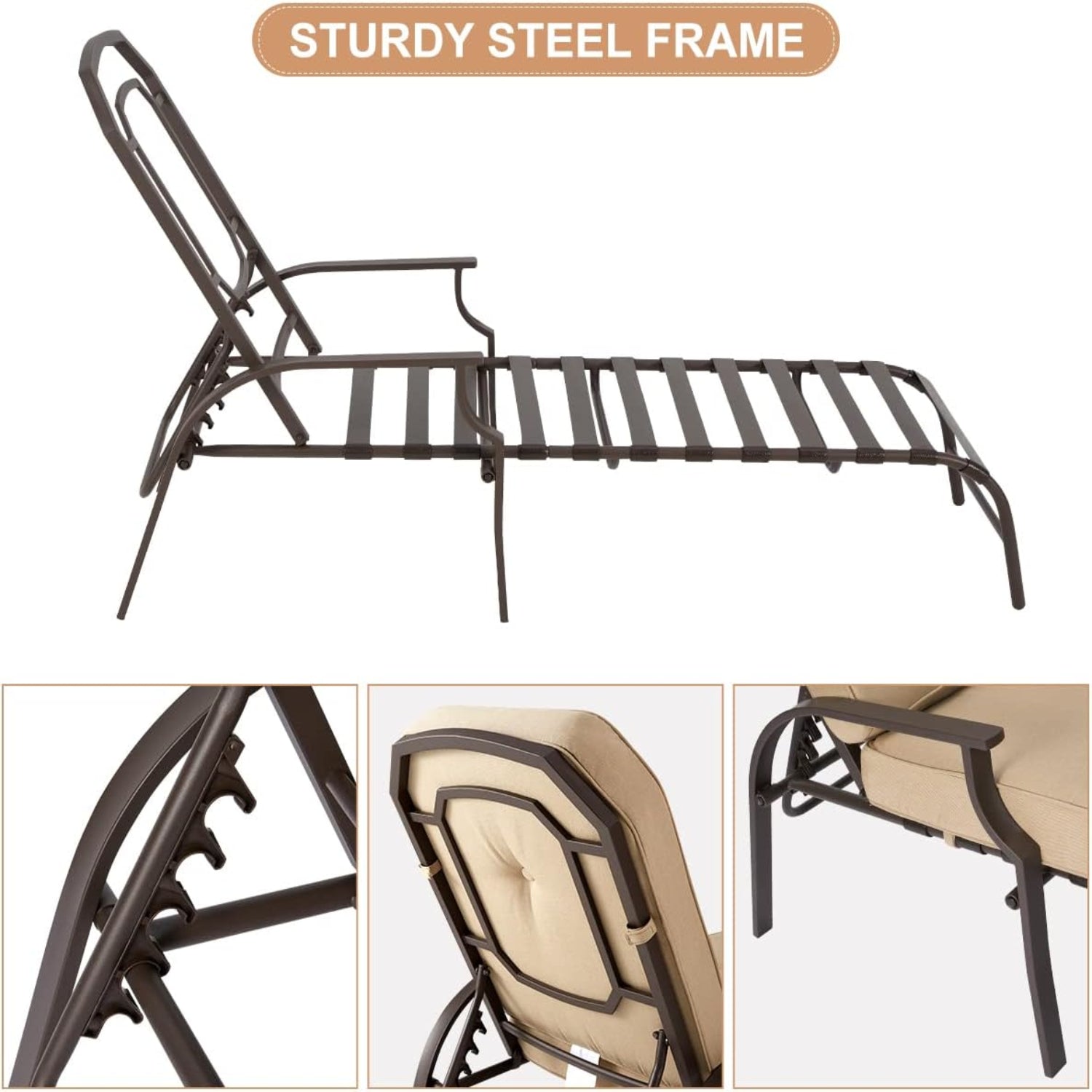 YODOLLA Adjustable Outdoor Chaise Lounge, Beige