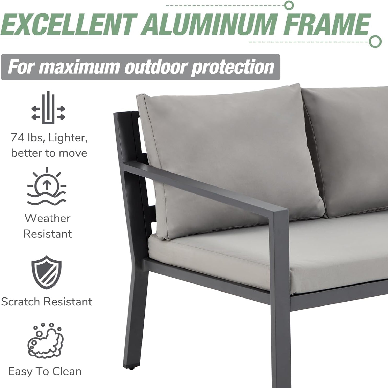 YODOLLA Modern Metal Patio Set, 7-Piece, Grey