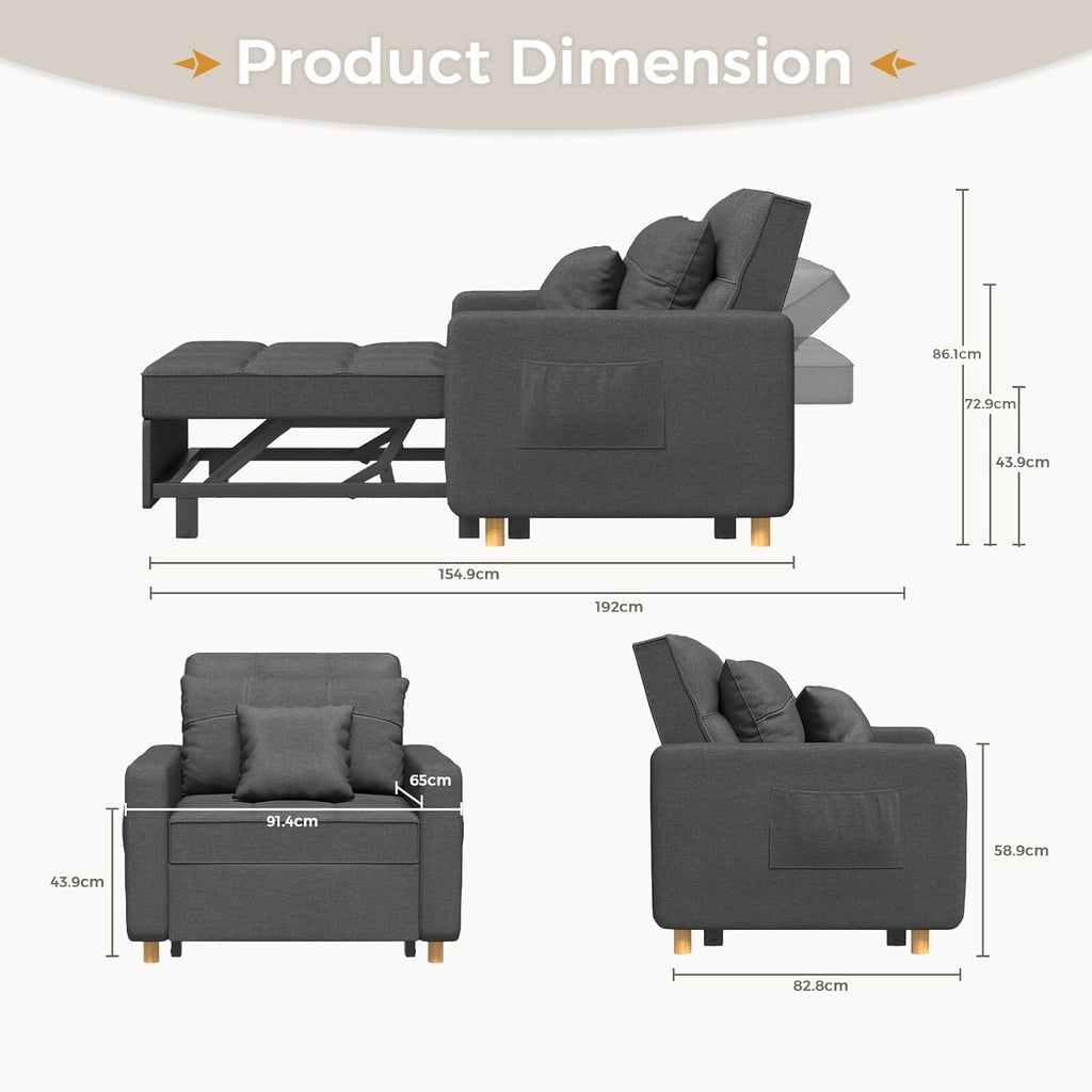 YODOLLA 36" Convertible Chair Bed, Modern Greybest