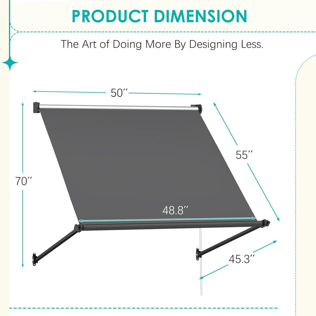 YODOLLA Retractable Awning, Manual Outdoor Awnings, Dark Grey