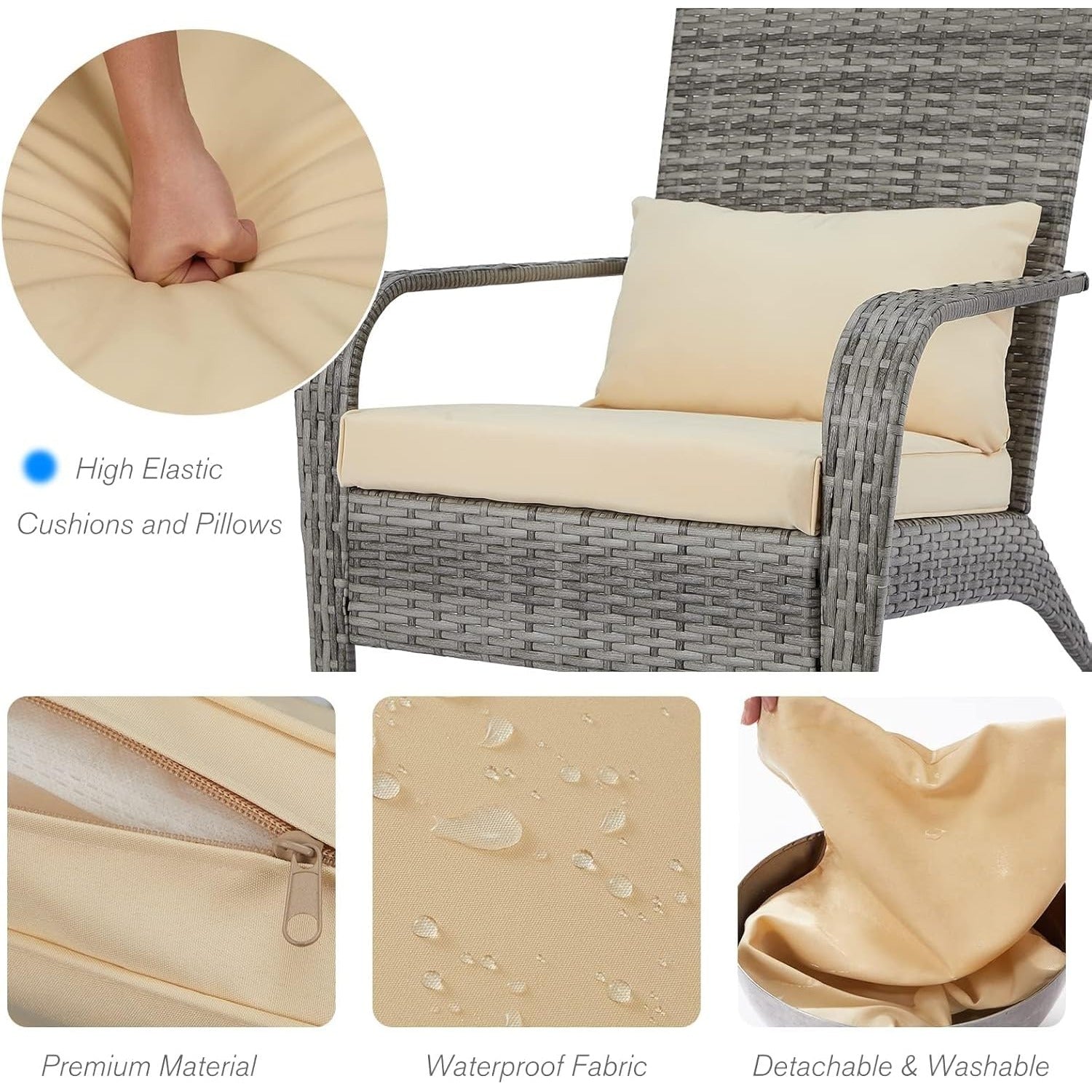 YODOLLA Patio Wicker Adirondack Chair, Coconino Rattan Dining Chairs,Greybest