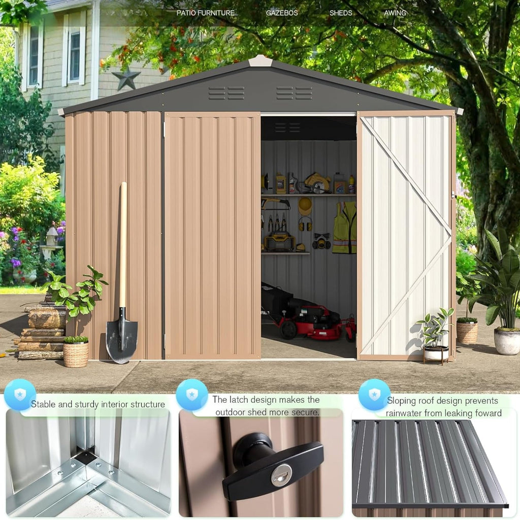 YODOLLA Shed 8' x 6' Metal Storage Shed for Ourdoor, Grey