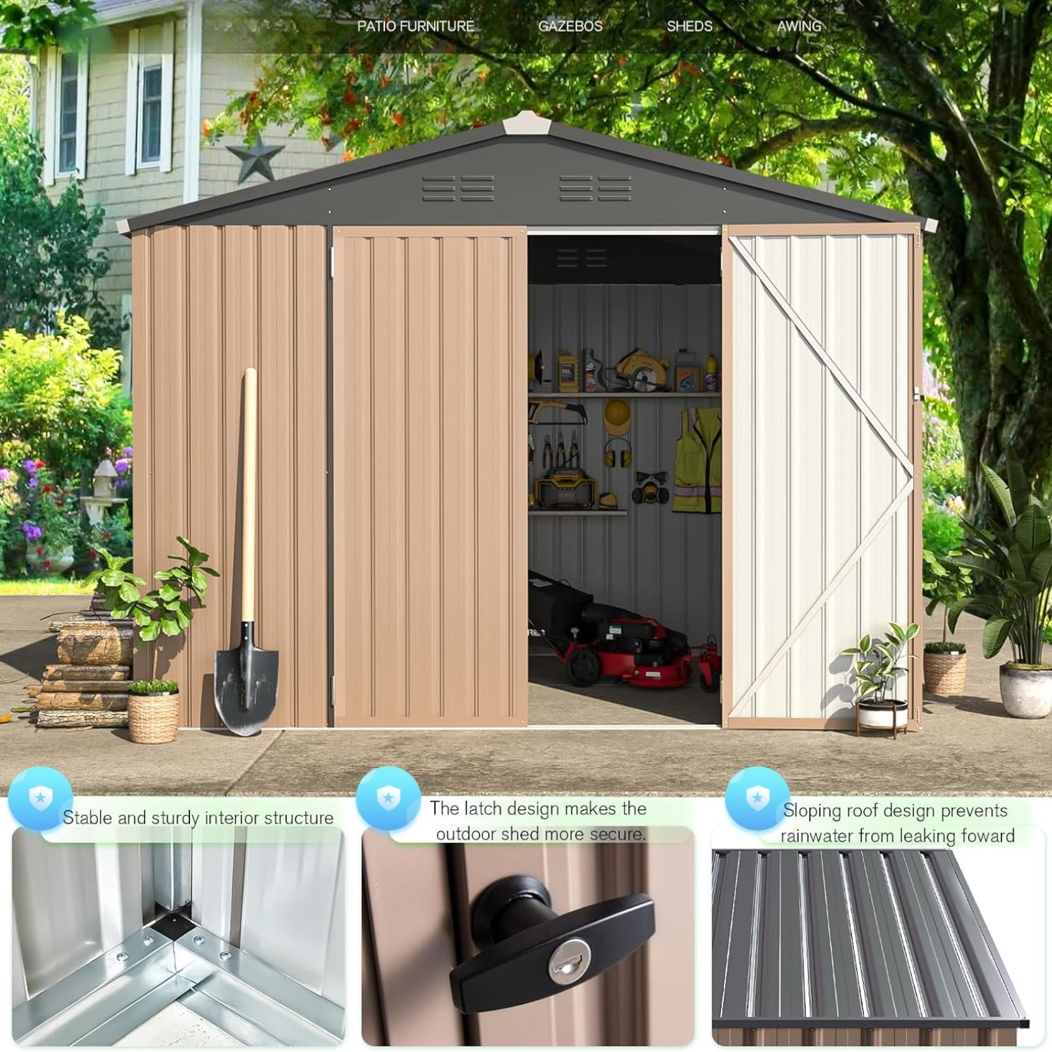 YODOLLA Shed 8' x 6' Metal Storage Shed for Ourdoor, Grey