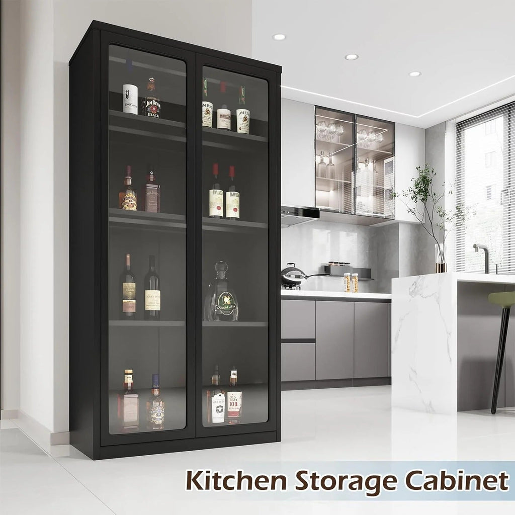 YODOLLA Display Cabinet with Acrylic Glass Doors and 3 Adjustable Shelves