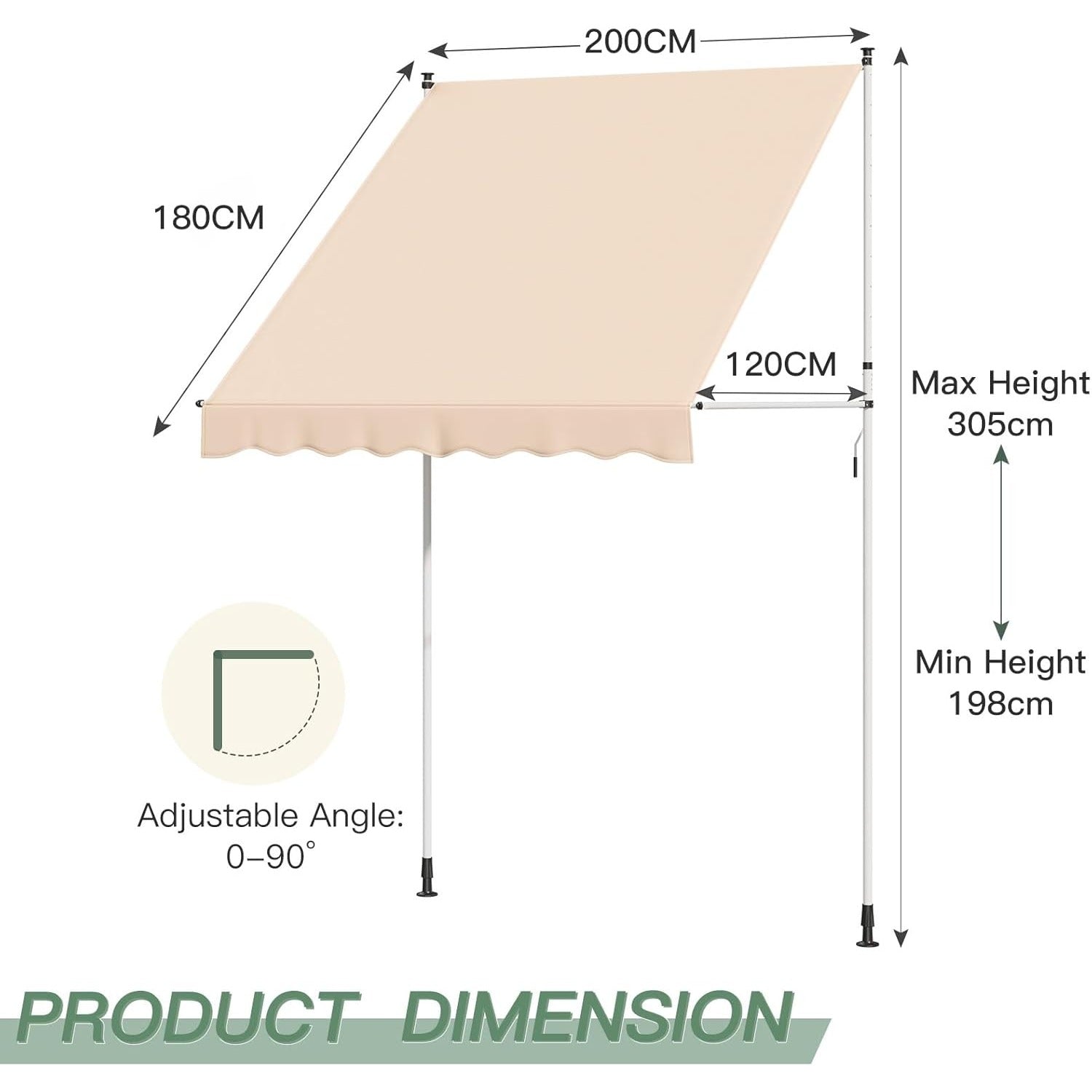 YODOLLA 2x1.8m Free Standing Awning, Beige