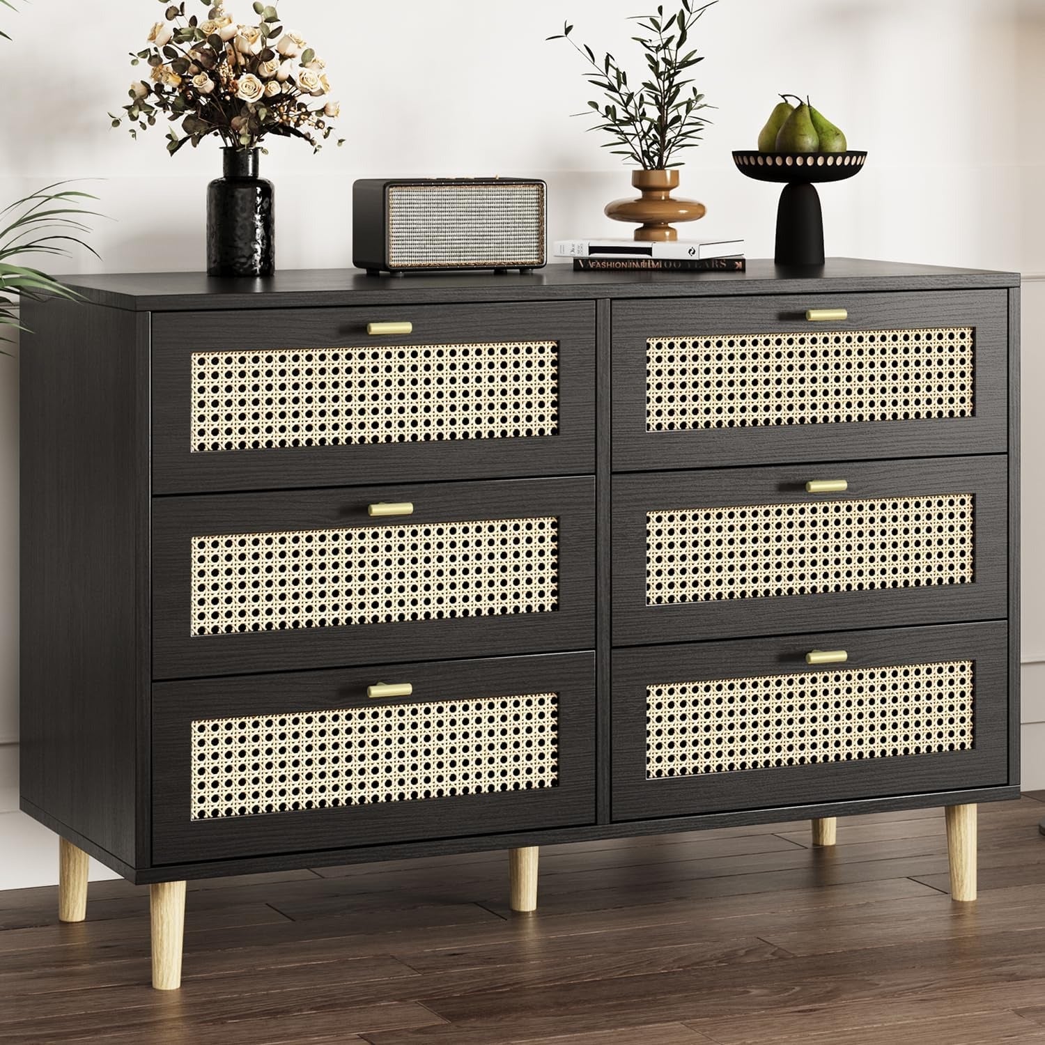 YODOLLA Wicker Dresser 6 Drawer Rattan Dresser, Blackbest