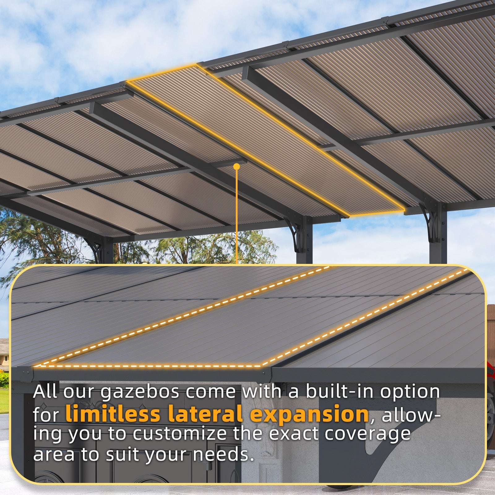 YODOLLA 16' x 10' Gazebo Outdoor Pergola for Patio,10x16 Pergola Carport, Freestanding Lean to Hardtop Gazebo, Pergolas and Gazebos Clearance with Roof