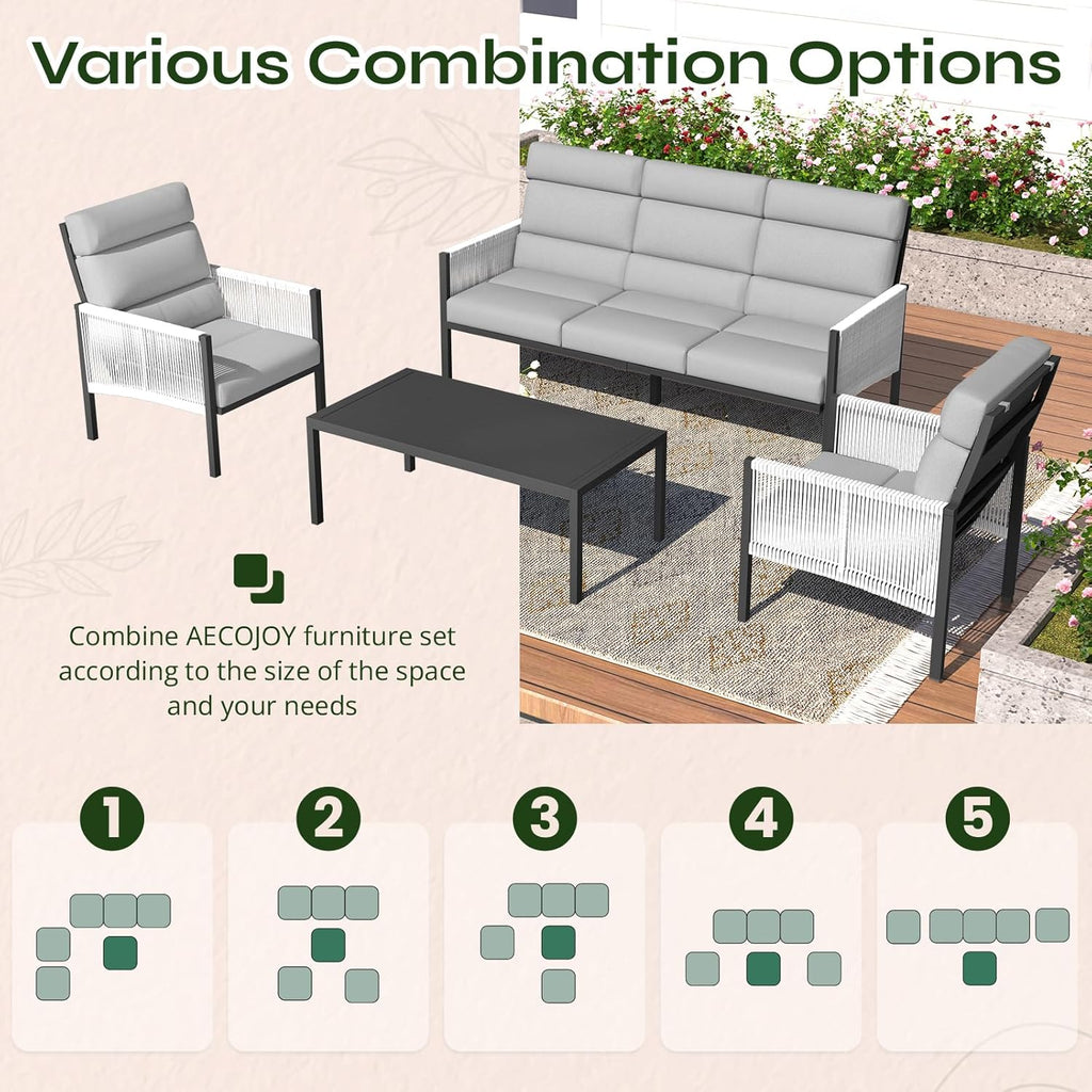 YODOLLA 4 Pieces Aluminum Patio Furniture Set with PE Rope Armrest, Light Greybest