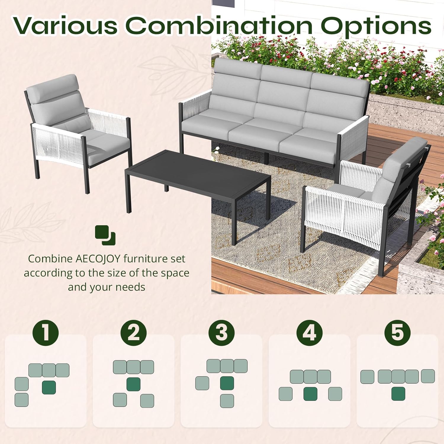 YODOLLA 4 Pieces Aluminum Patio Furniture Set with PE Rope Armrest, Light Greybest