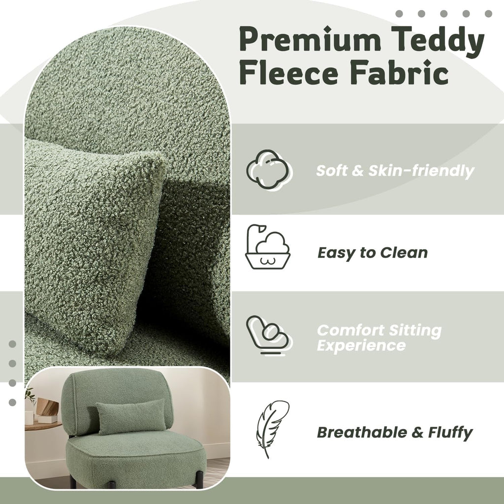 YODOLLA  Mid Century Modern Accent Chair, Extra Large Teddy Upholstered Lounge Chair with Pillow