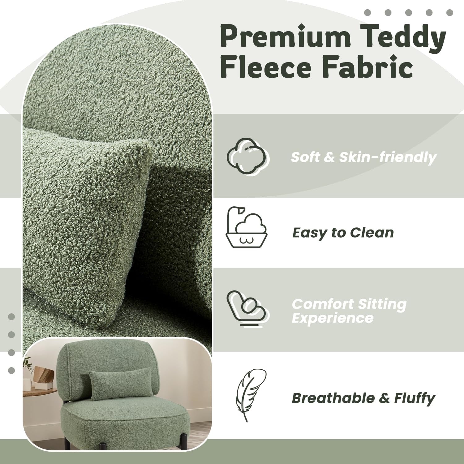 YODOLLA  Mid Century Modern Accent Chair, Extra Large Teddy Upholstered Lounge Chair with Pillow