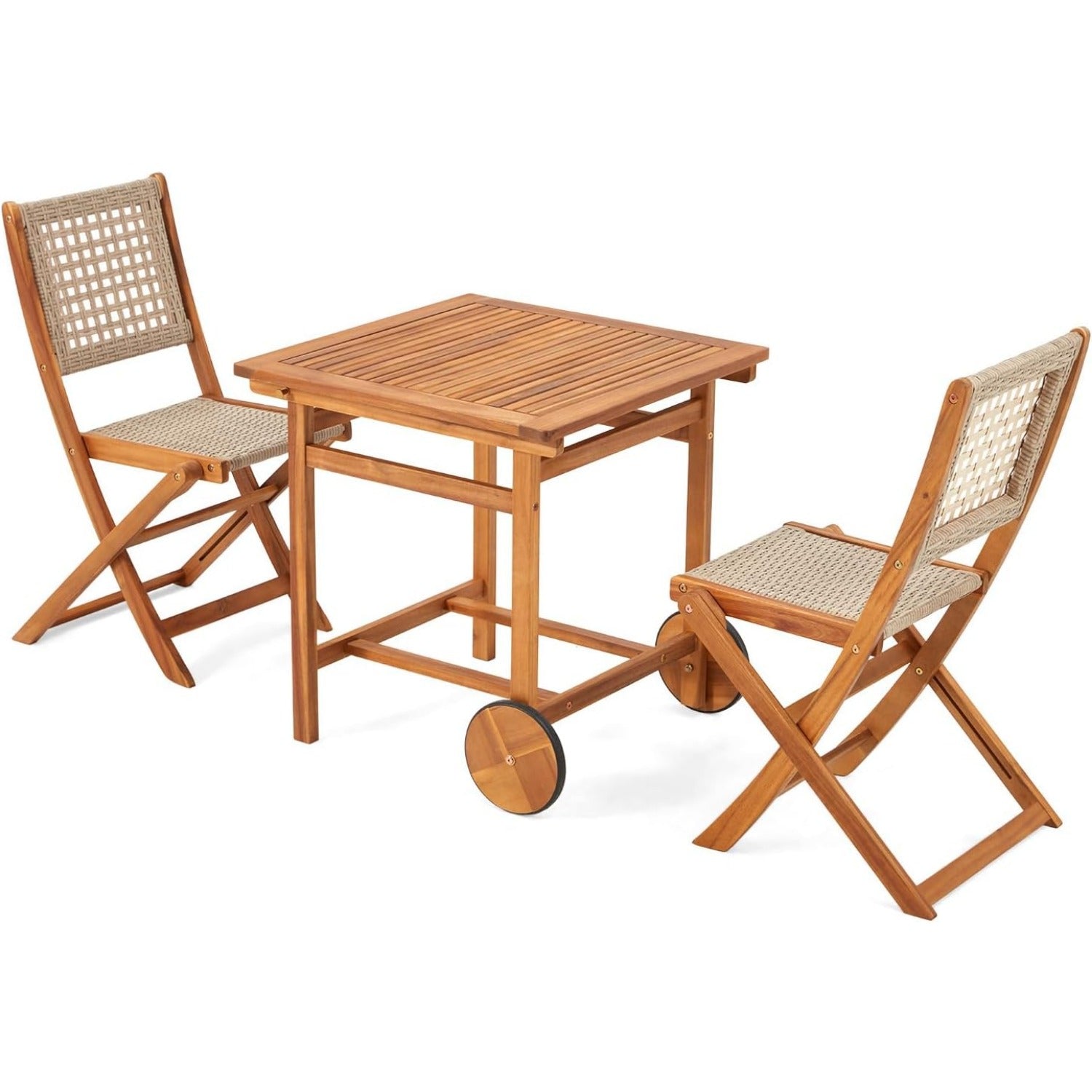 YODOLLA Outdoor Folding Chairs Set, Wooden Patio Dining Set