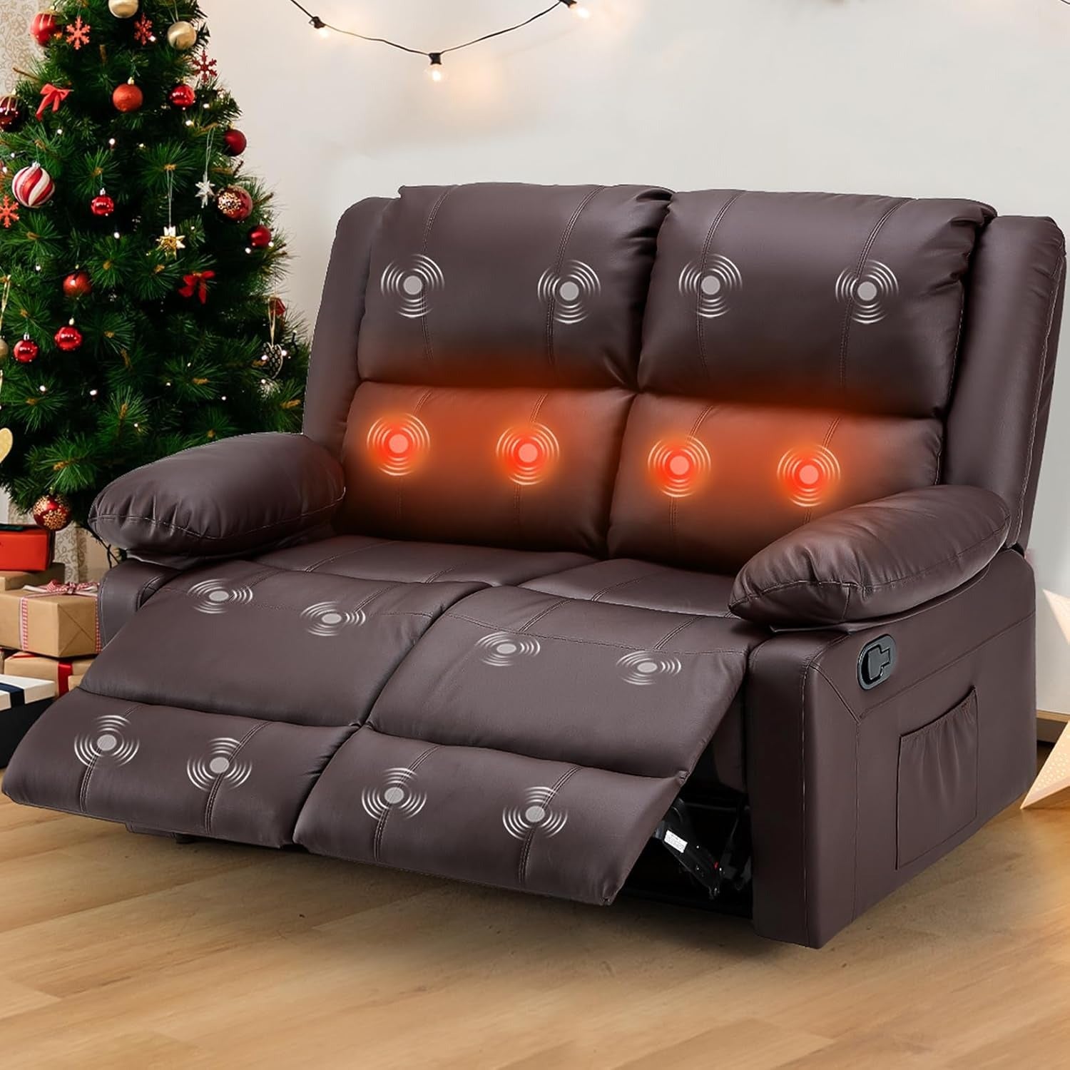 YODOLLA 2 Seat Loveseat Recliner with Heat&Massage Function, Faux Leather, Brownbest