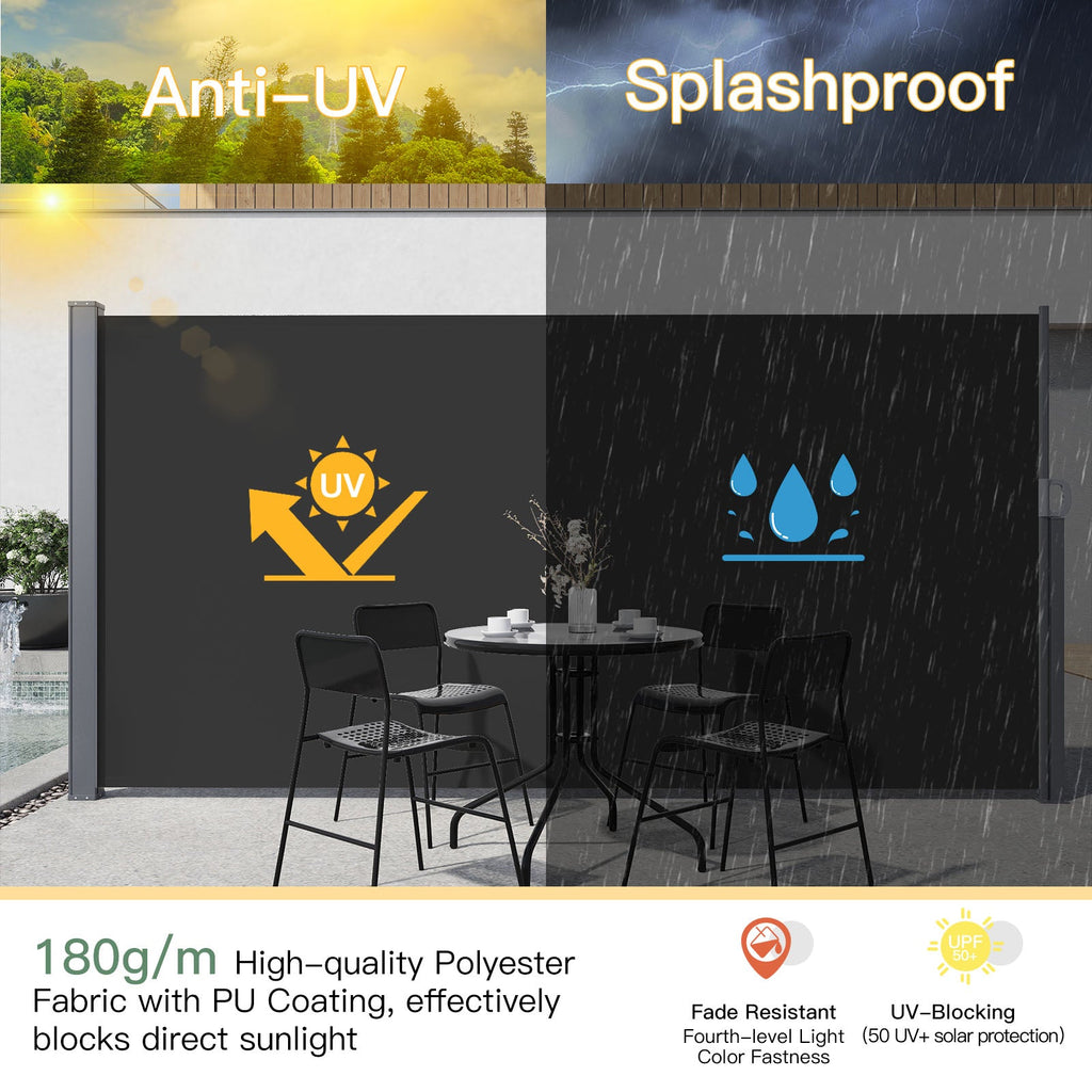 YODOLLA 118"x 63" Splashproof Retractable Side Awning, Black