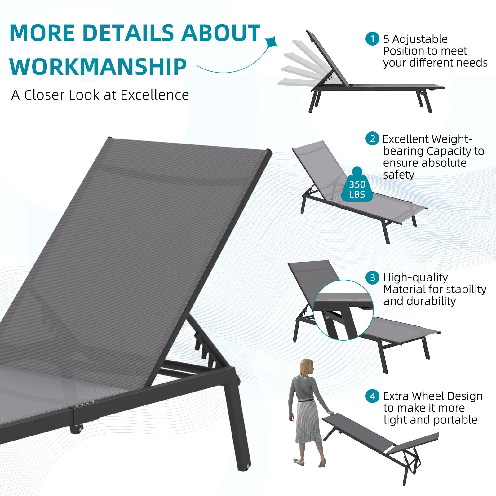 YODOLLA Curved Design Pool Lounge Chairs, Dark Grey