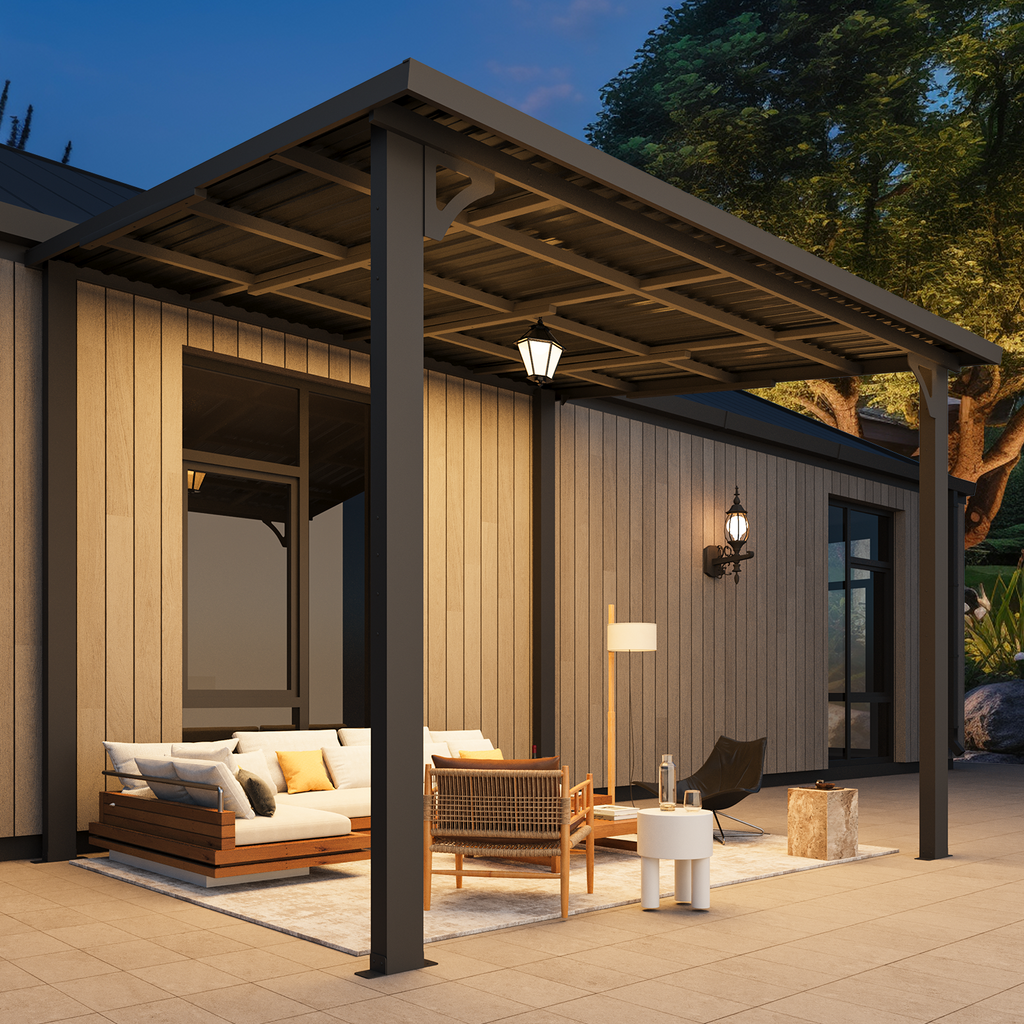 YODOLLA 10'x8' Pergola Hardtop Outdoor Gazebo for Patio, Small Heavy Duty Lean to Metal Pergolas, Galvanized Steel Gazebos Clearance