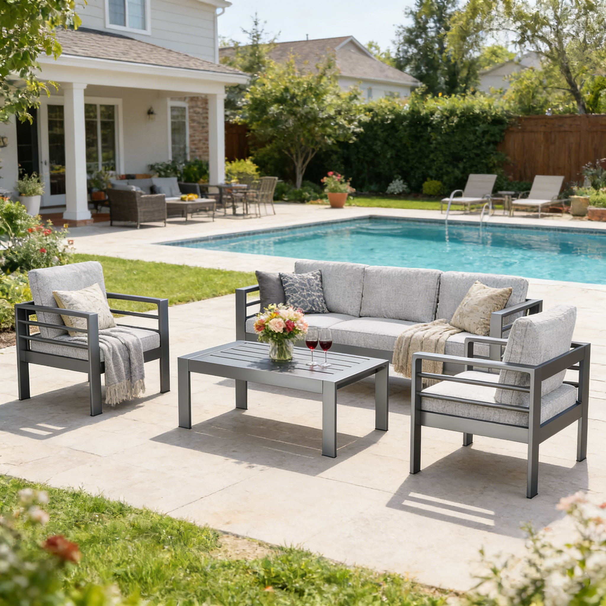 YODOLLA Aluminum Patio Furniture Set, 5 Seats with Coffee Table