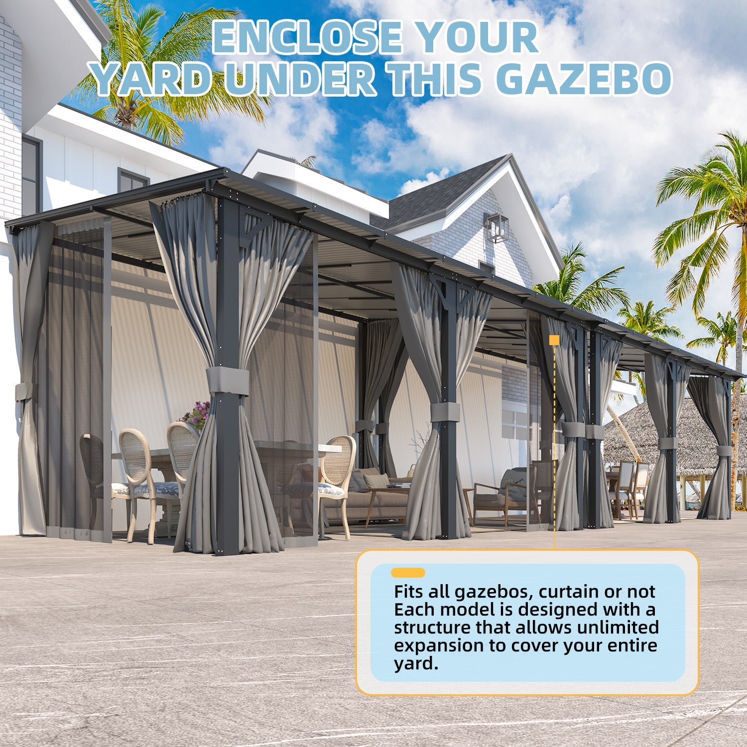 YODOLLA 20’ x 12’ Wall-Mounted Lean to Pergola Gazebo with Curtains and Nettingbest