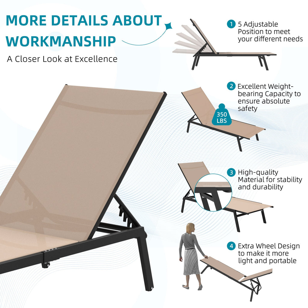 YODOLLA 2 PCS Curved Design Pool Lounge Chairs, Beige