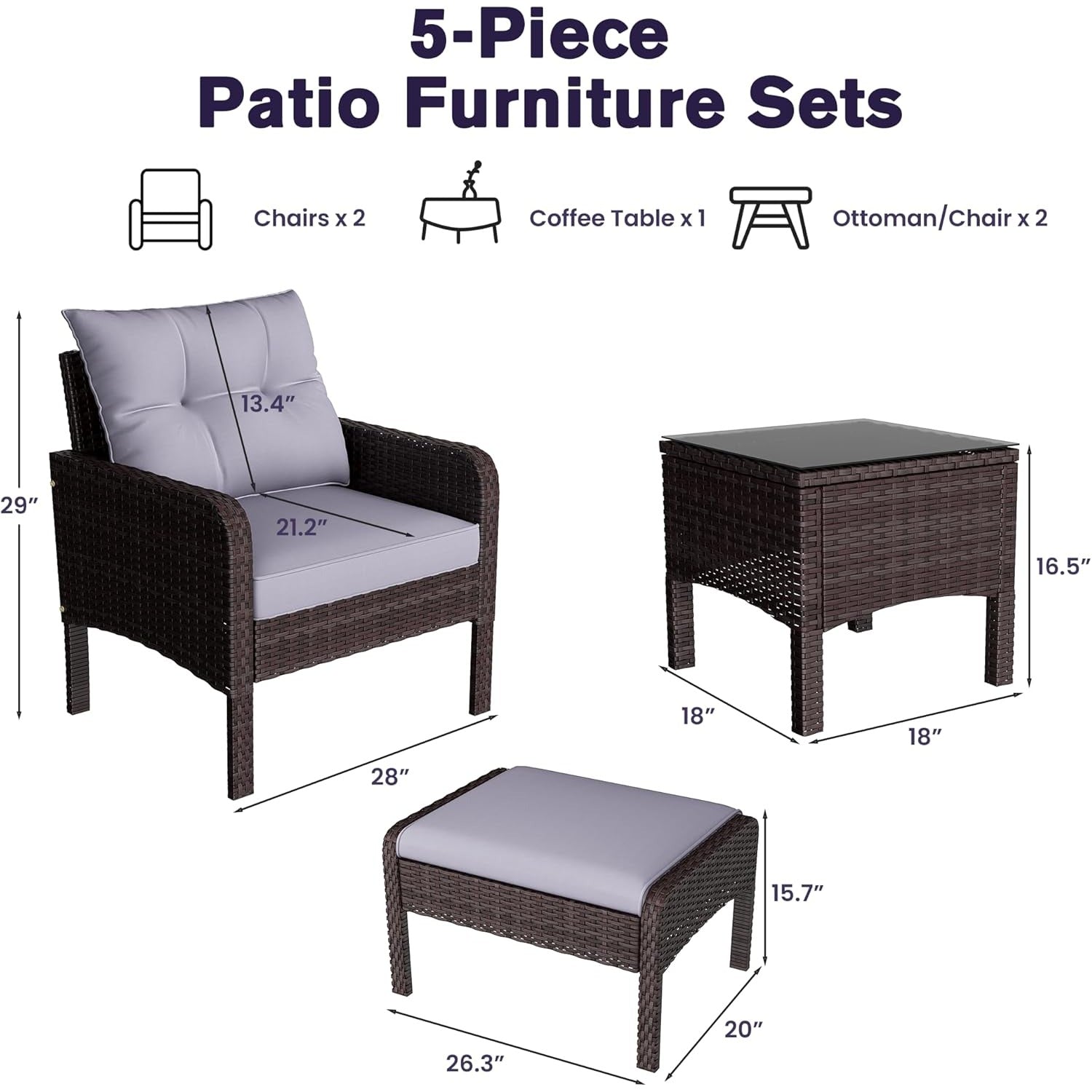 YODOLLA Outdoor 5 Pieces Patio Furniture Set, Greybest