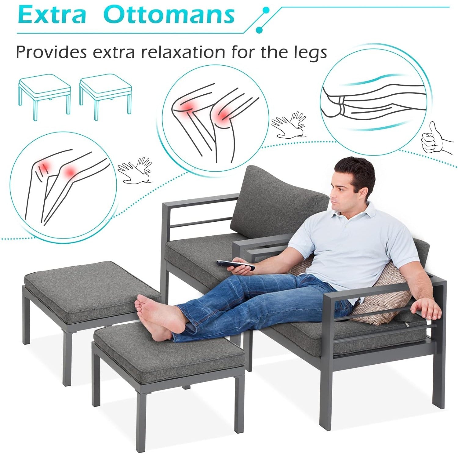 YODOLLA 7 Pieces Aluminum Patio Furniture Set, Dark Gray