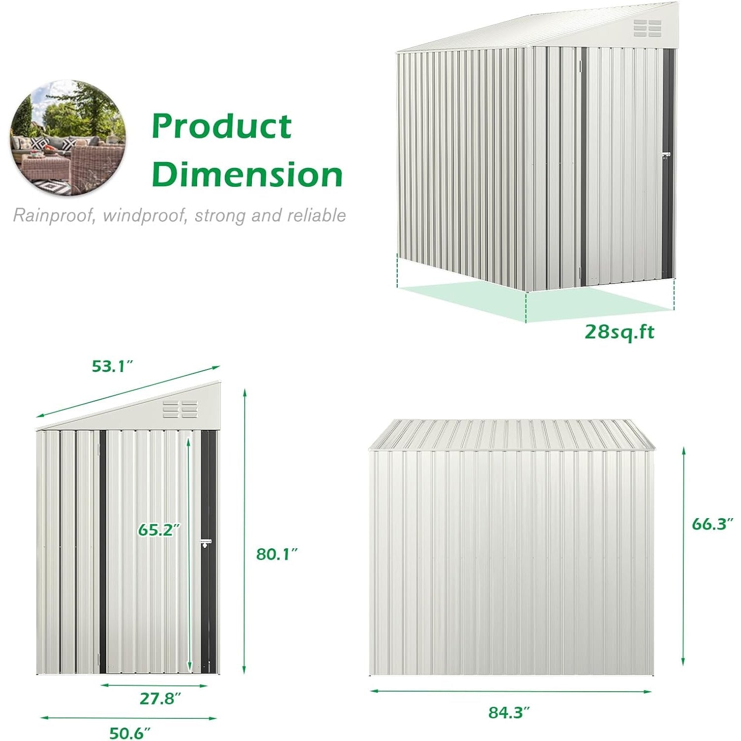 YODOLLA 4' x 7' Outdoor Lean to Storage Shed, White