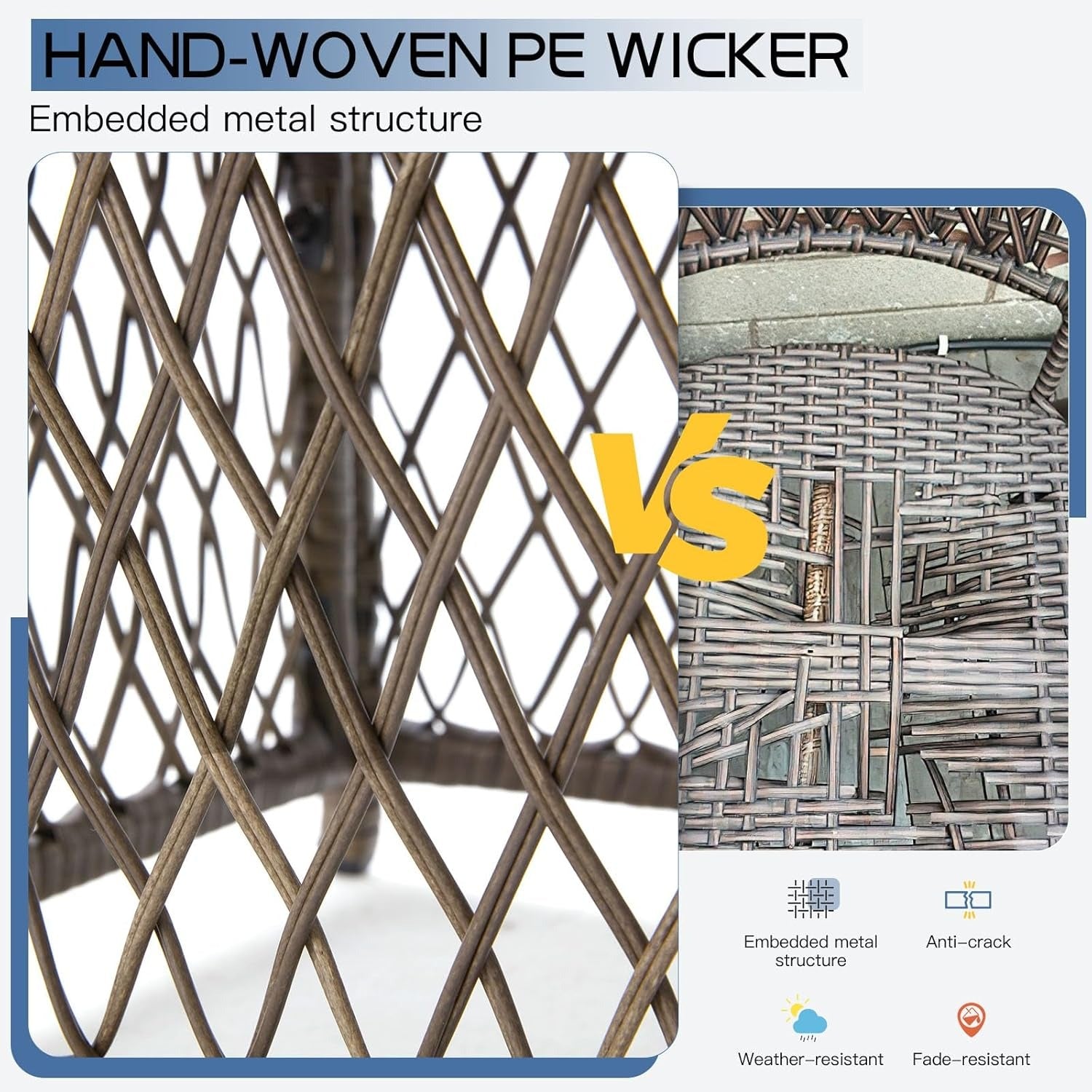 YODOLLA 7 Pieces Wicker Conversation Set with Ottoman Patio Furniture Set, Blue