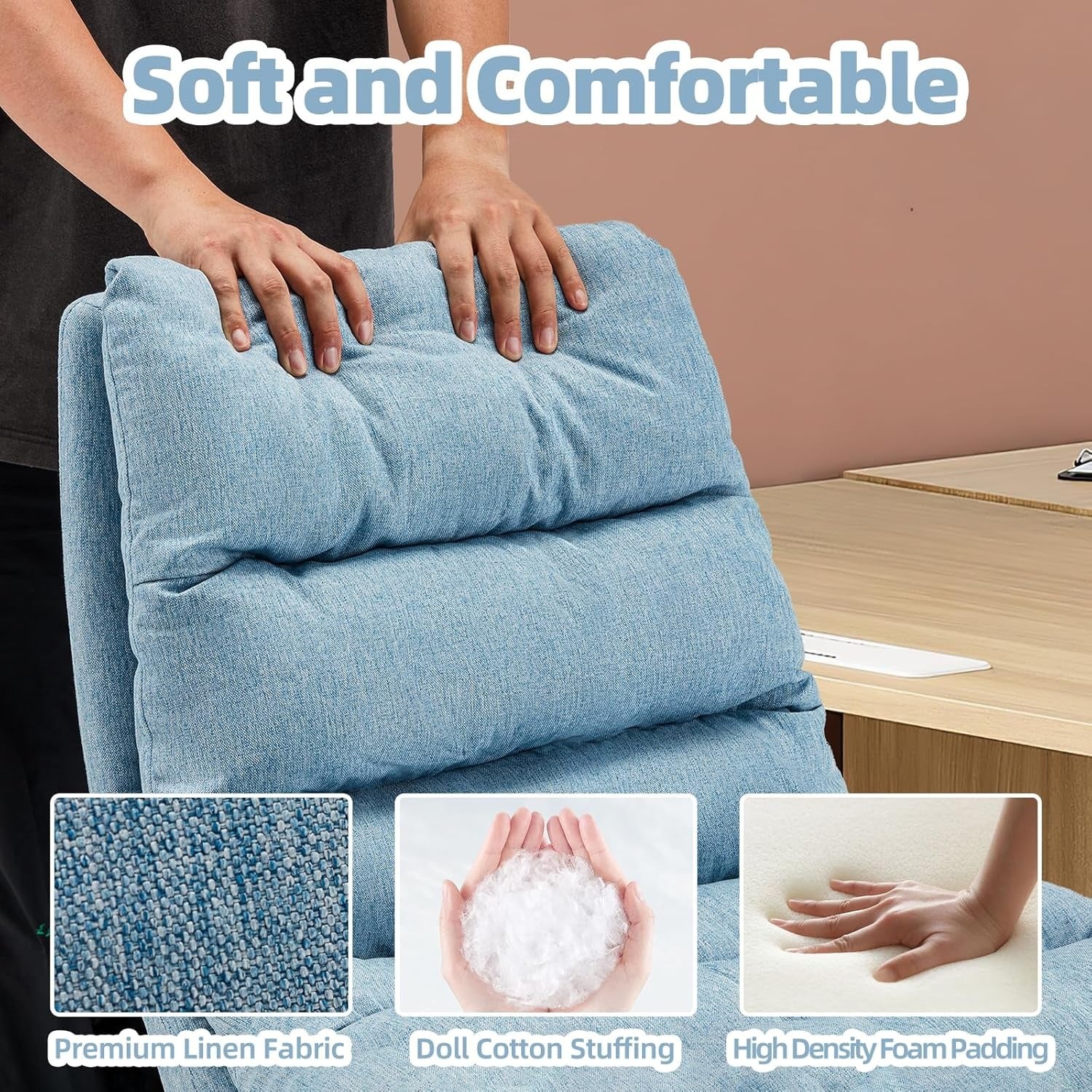 YODOLLA Office Chairs Swivel Desk Chair, Linen Fabric Blue