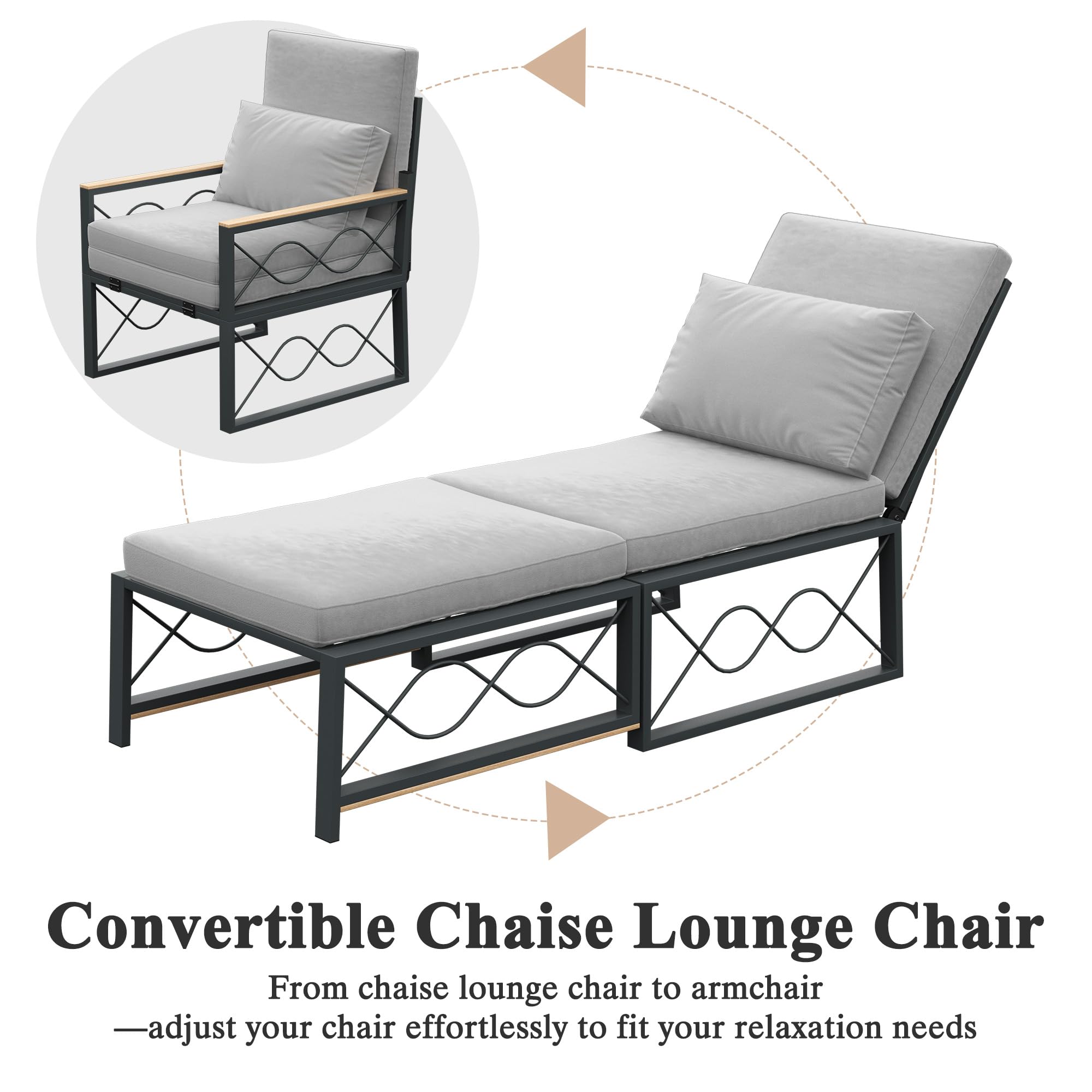 YODOLLA Outdoor Metal Chaise Lounge Chair Adjustable 5-Position Recliner