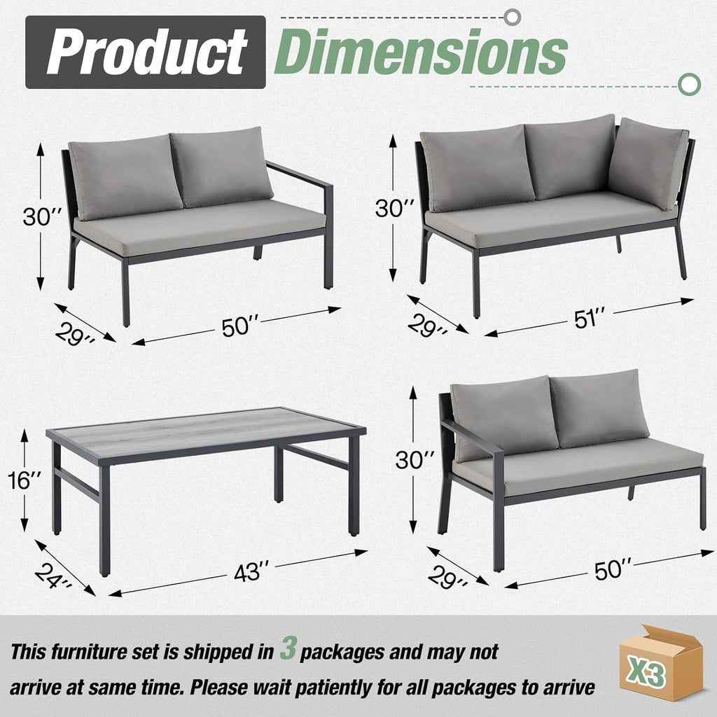 YODOLLA Modern Metal Patio Set, 7-Piece, Grey