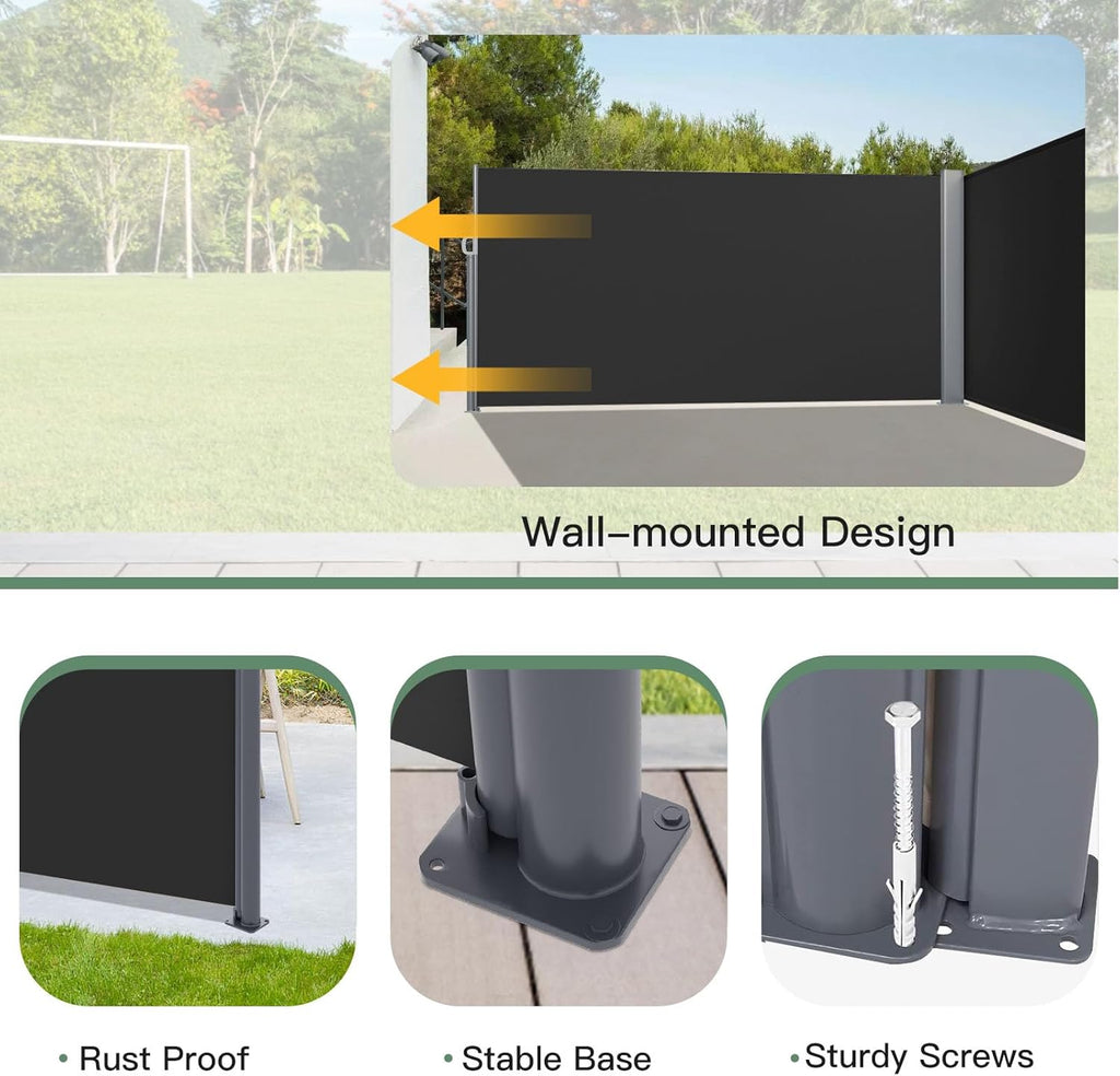 YODOLLA 236" x 63" Splashproof Retractable Side Awning, Black