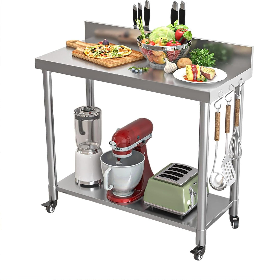 YODOLLA Stainless Steel Table with Backsplash 48"x18" Prep Tables for Commercial Kitchenbest