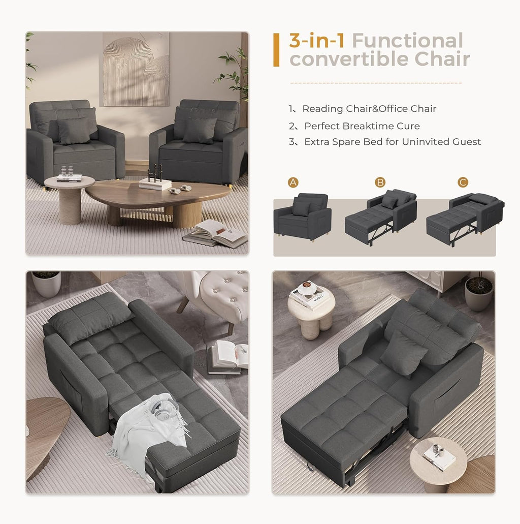 YODOLLA 36" Convertible Chair Bed, Modern Greybest