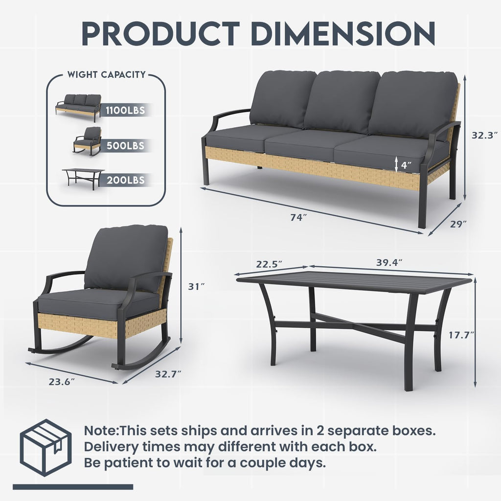 YODOLLA Outdoor Patio Furniture Set, 4 Piece Rattan Conversation Bistro Set with Coffee Tablebest
