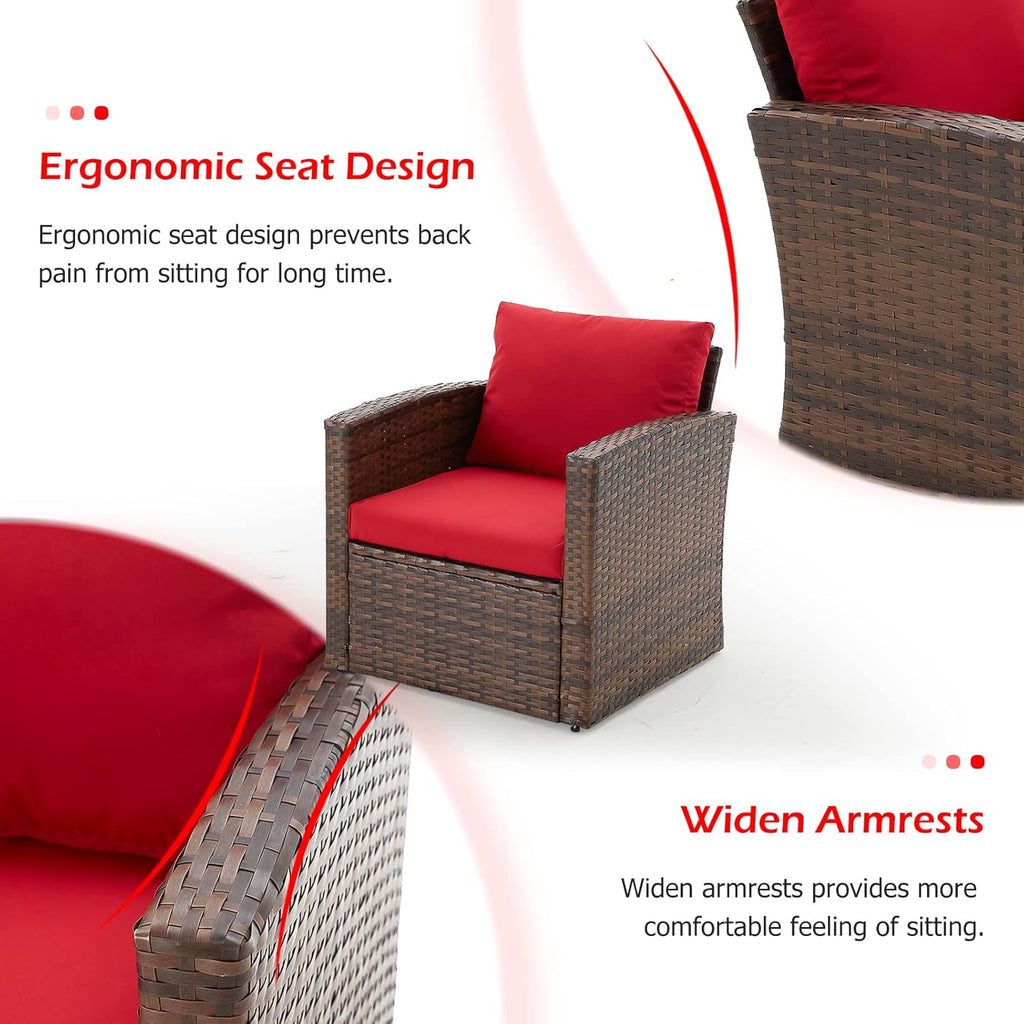 YODOLLA 7 Pieces Patio Furniture with Two Storage Boxes, Brown & Redbest