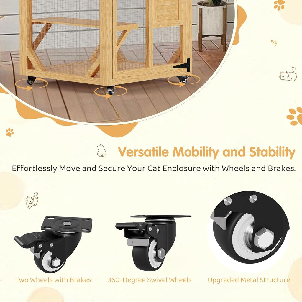 YODOLLA Outdoor Catio Enclosure with Hammock, Safe Play Space for Cats, Natural