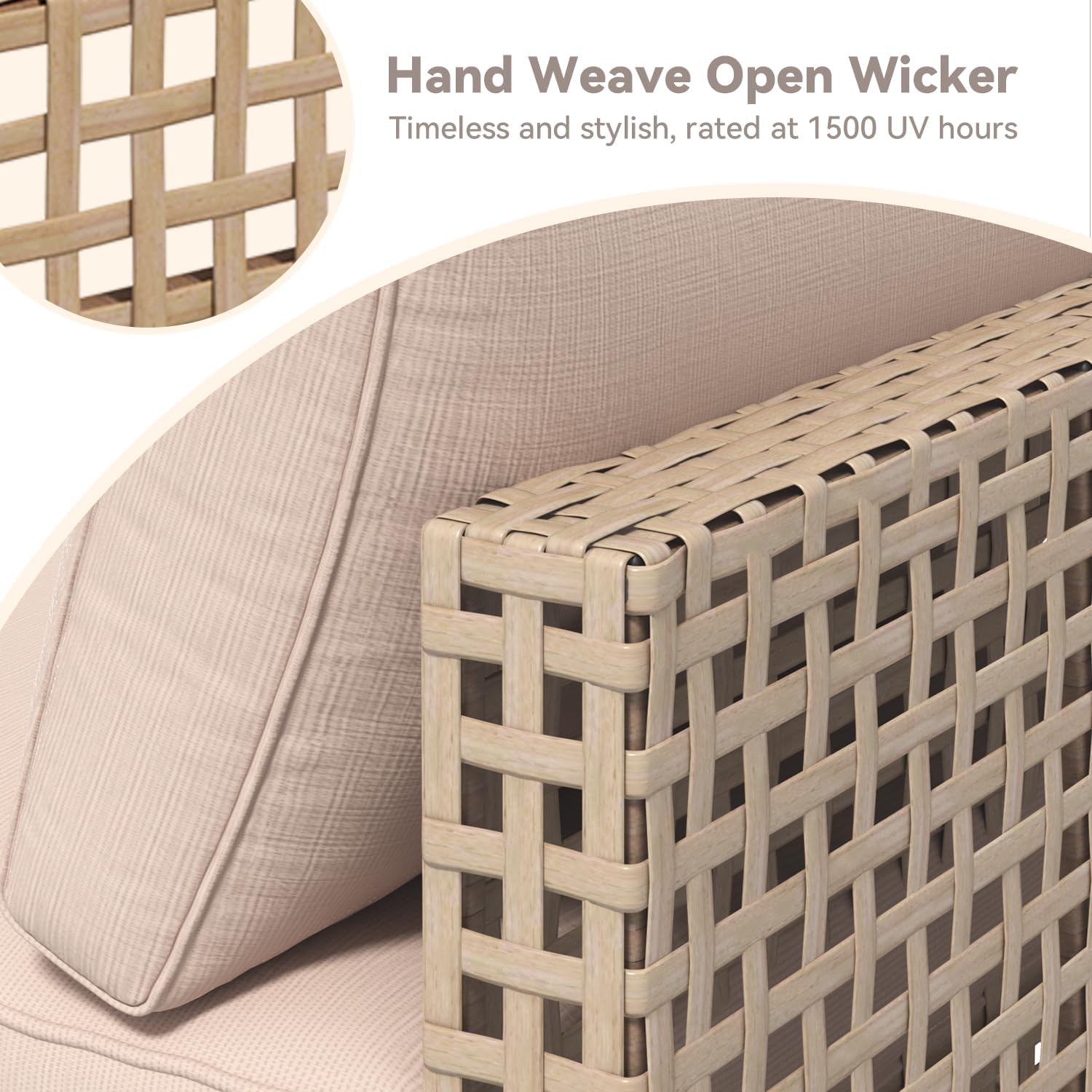 YODOLLA 7-Piece Outdoor Sofa Set, Beige Rattan & Cushions