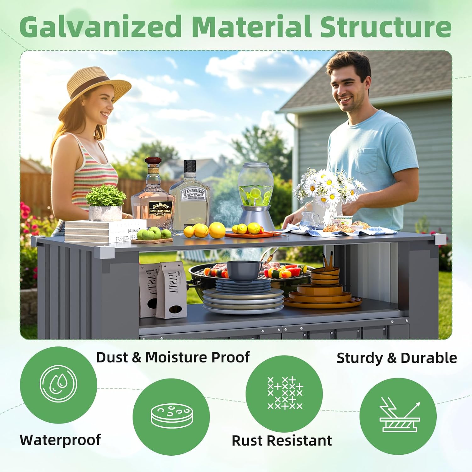 YODOLLA Outdoor Grill Table with Storage Cabinet Weatherproof, Dark Gray