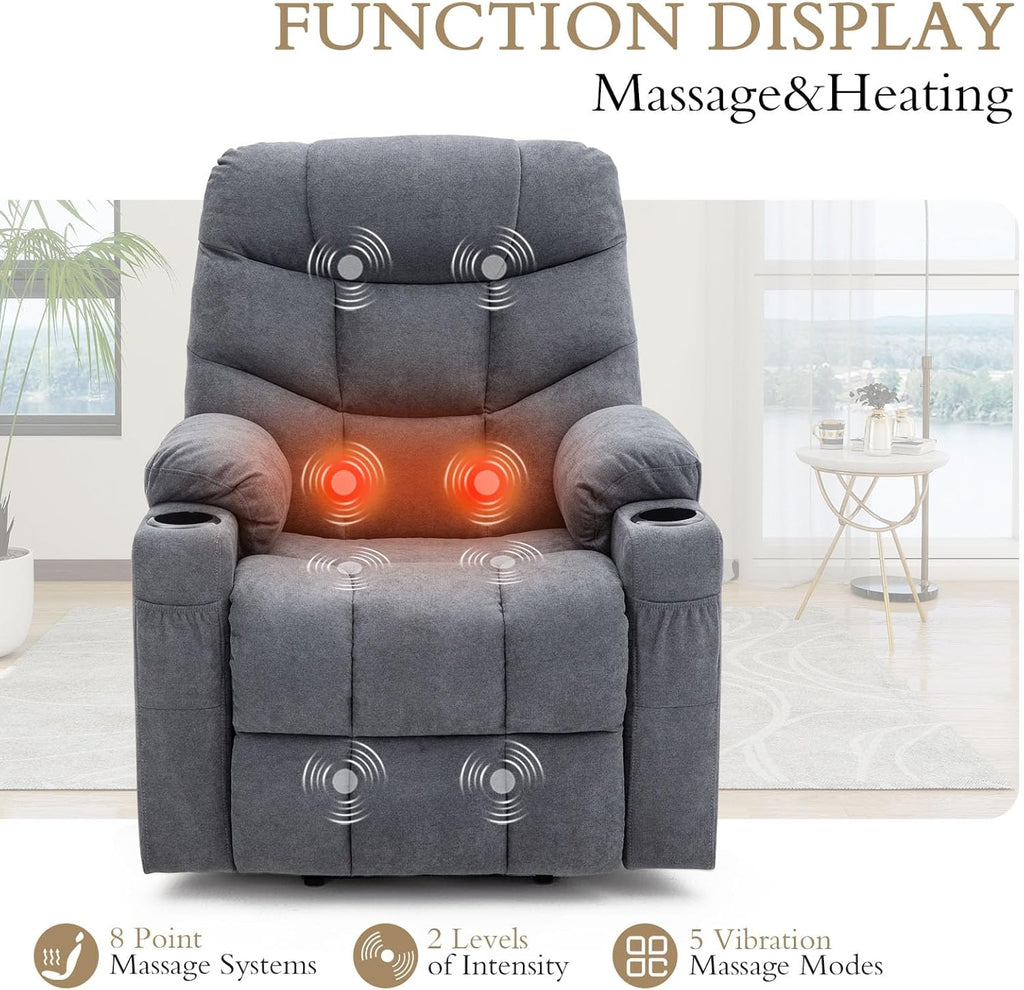 YODOLLA Massage Power Lift Recliner for Elderly, Linen Fabric, Blue Greybest