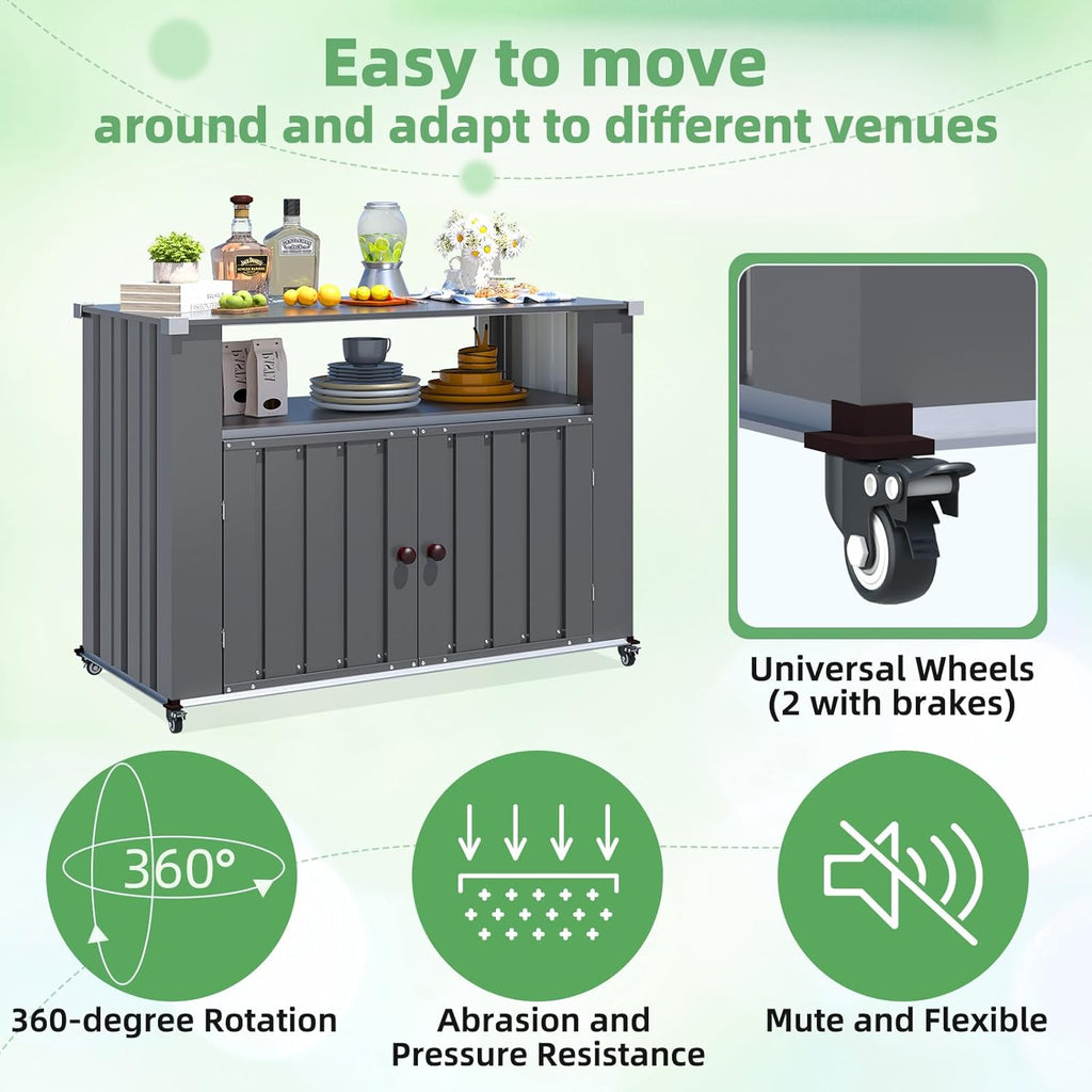 YODOLLA Outdoor Grill Table with Storage Cabinet Weatherproof, Dark Gray