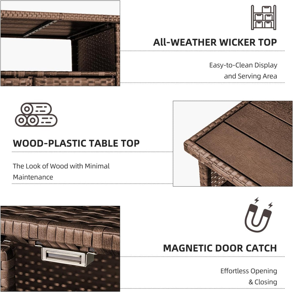 YODOLLA Outdoor Bar Cart, Patio Storage Grill Cart with Handles,Brownbest