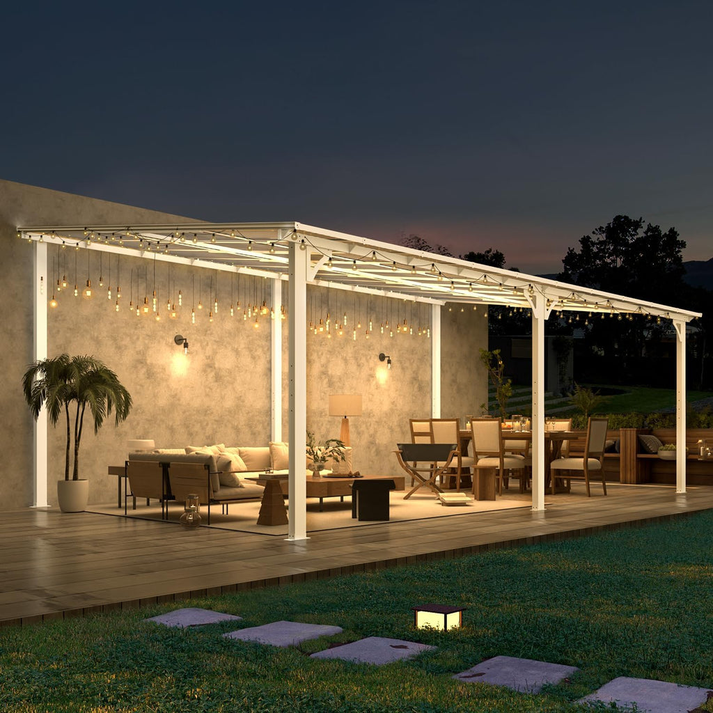 YODOLLA 20'x12' Wall Mounted Gazebos Pergola, White