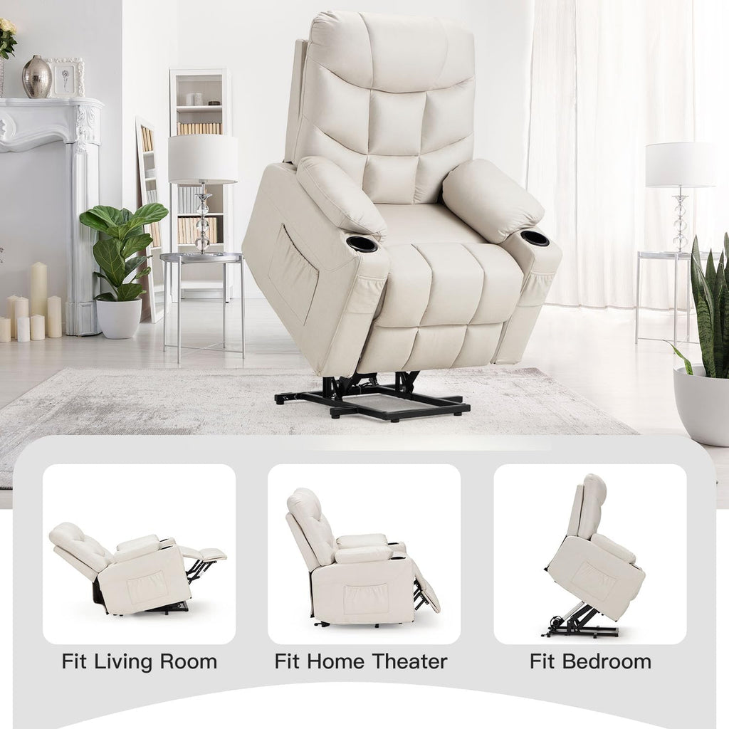 YODOLLA Massage Power Lift Recliner for Elderly, Faux Leather, Cream Whitebest