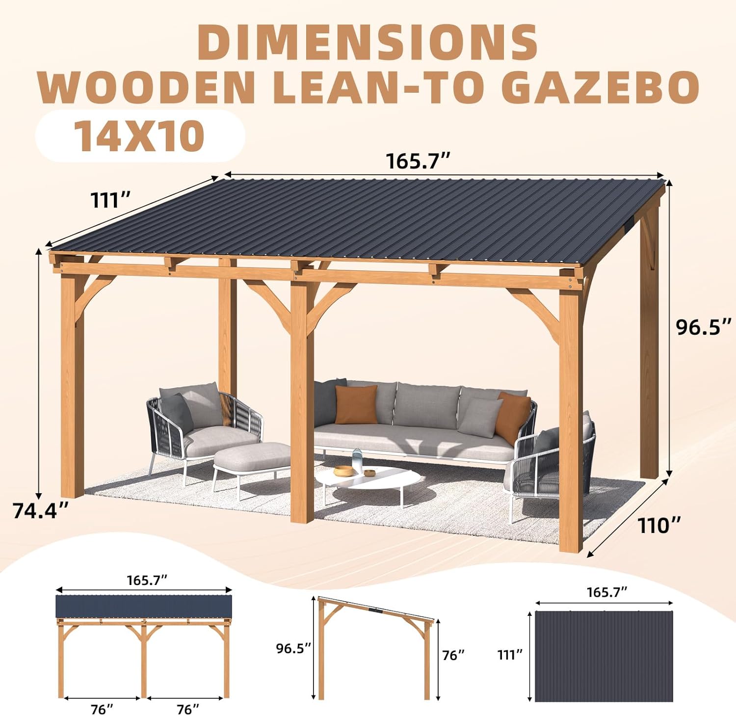 YODOLLA Outdoor Wooden Gazebo, Patio Lean to Hardtop Pergolas and Gazebos