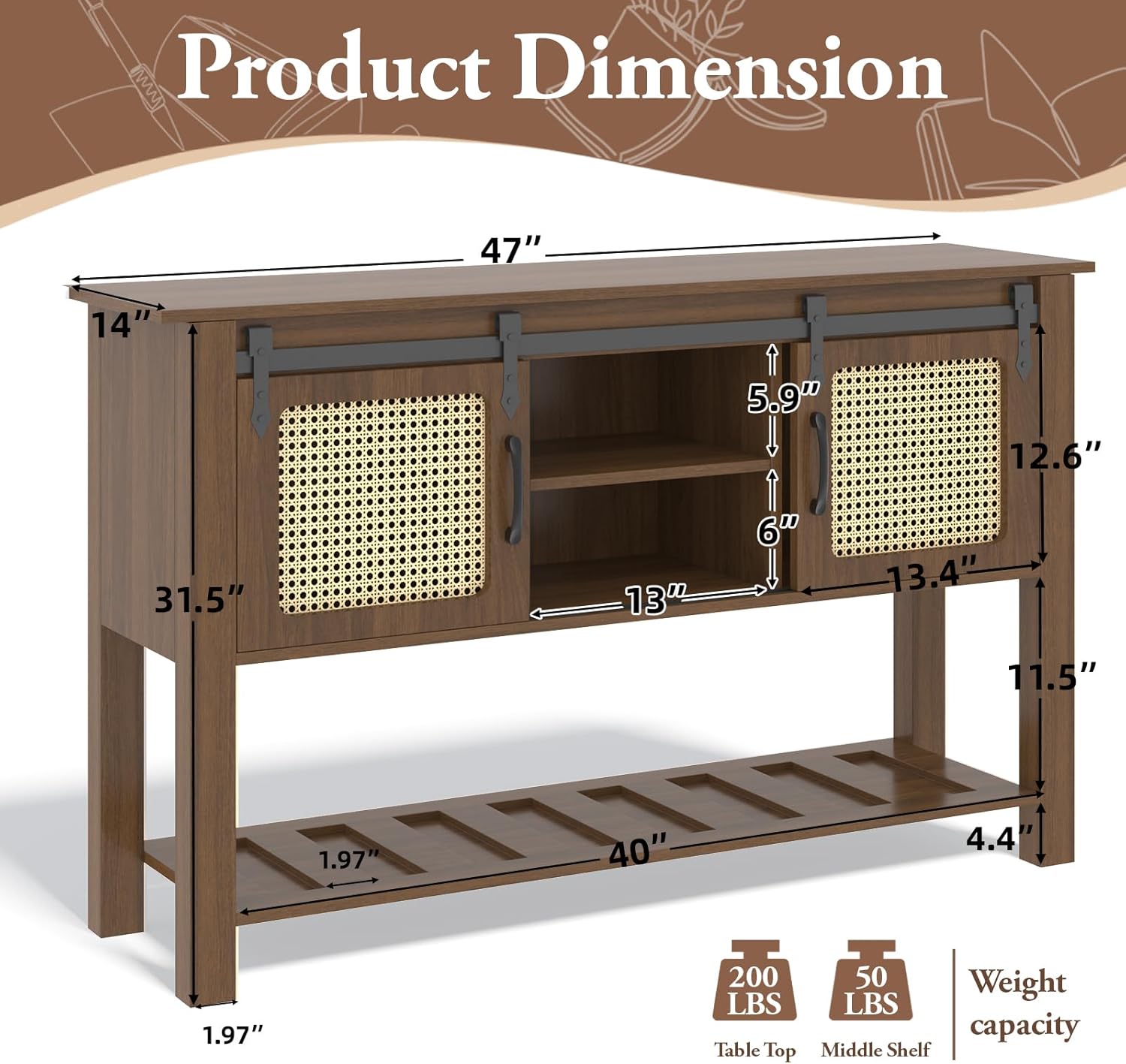 YODOLLA 47'' Buffet Cabinet, Coffee Bar Storage Cabinetbest