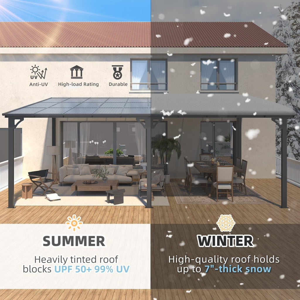 YODOLLA 20' x 12' Gazebo for Patio, Large Wall-Mounted Hard Top Lean-to Gazebo Pergola with Roof 12' x 20' on Clearance, Heavy Duty Patio Awnings for Decks, Backyard