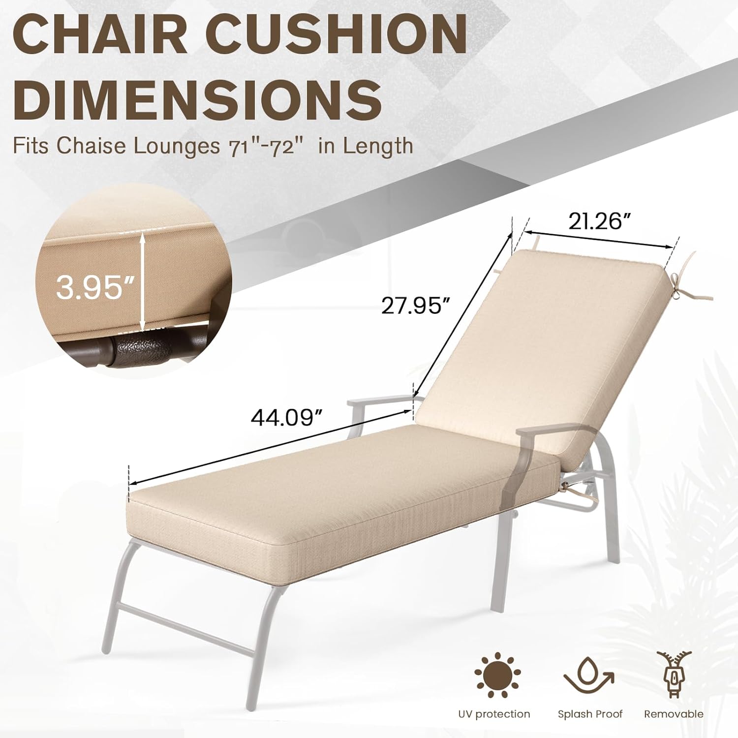 YODOLLA Chaise Lounge Cushions, Patio Sun Lounger Replacement