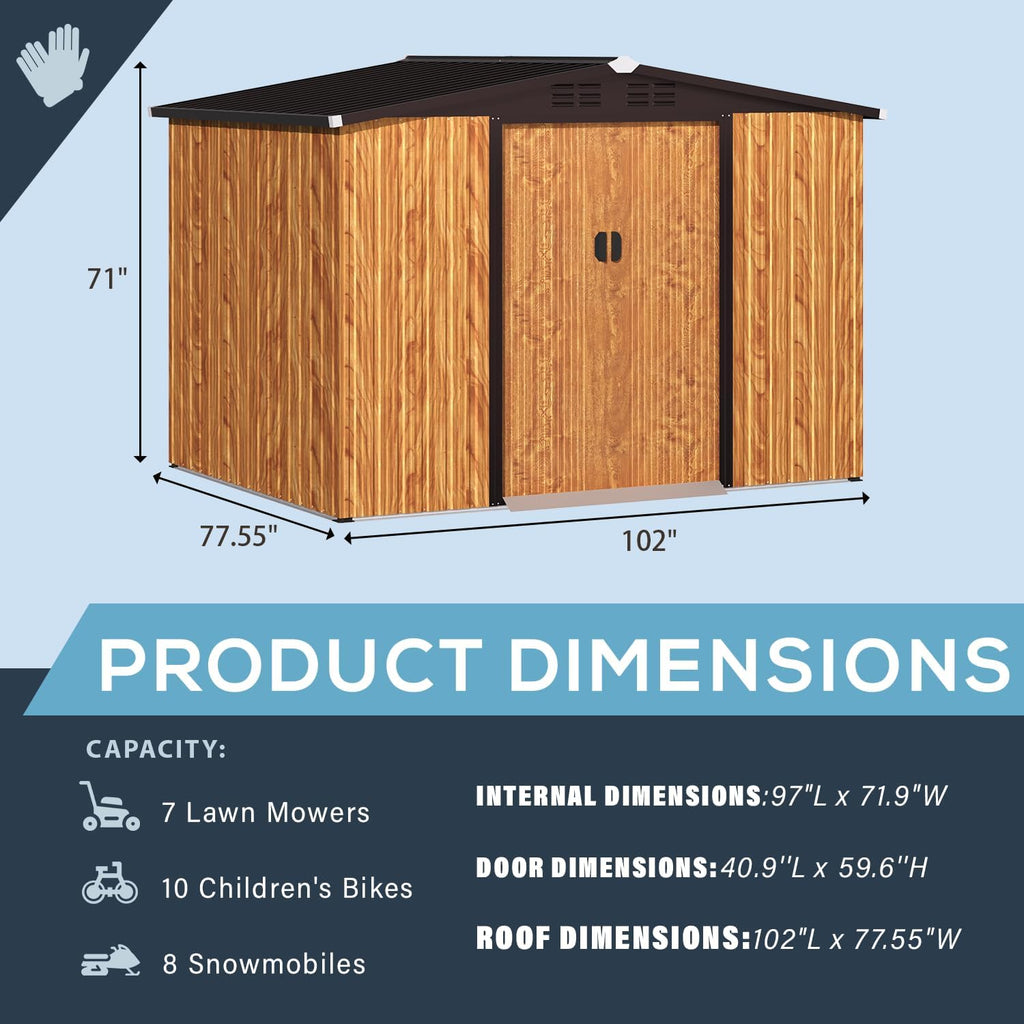 YODOLLA 8x6 Woodgrain Outdoor Storage Shed
