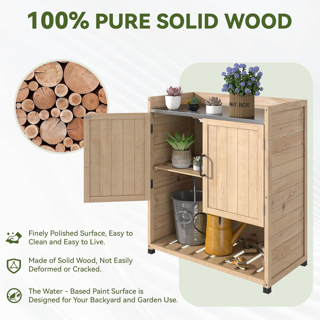 YODOLLA Potting Bench, Outdoor Wooden Storage Cabinet with Adjustable Shelfbest